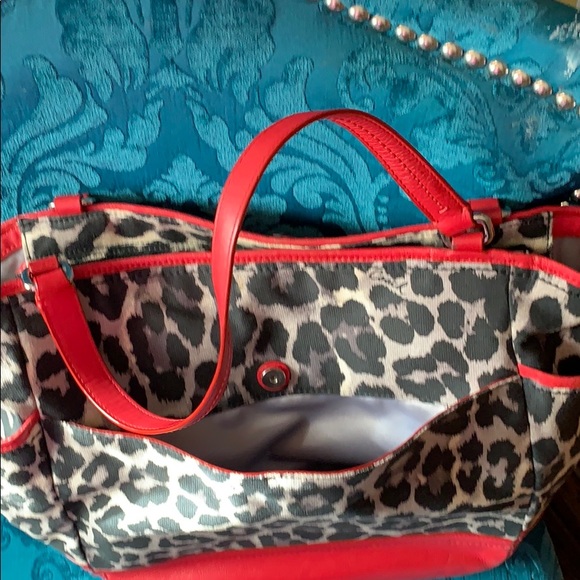 Leopard print/red Coach bag w/ wristlet - Picture 6 of 8